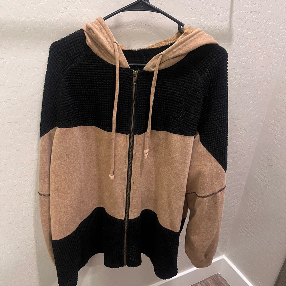 Black and Tan Hooded Zip-Up Sweater
